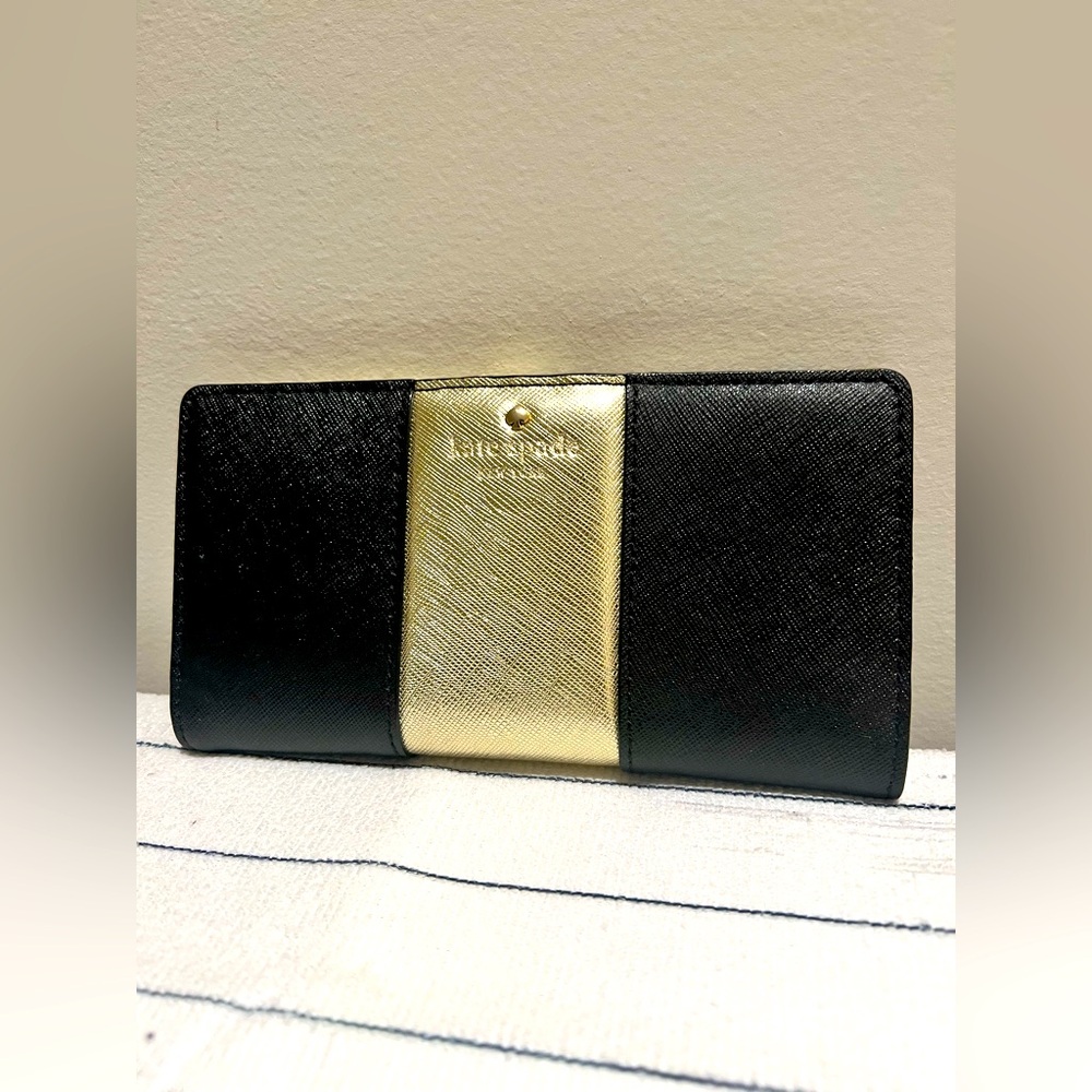 Kate Spade Black & Gold Saffiano Leather Continental Wallet
